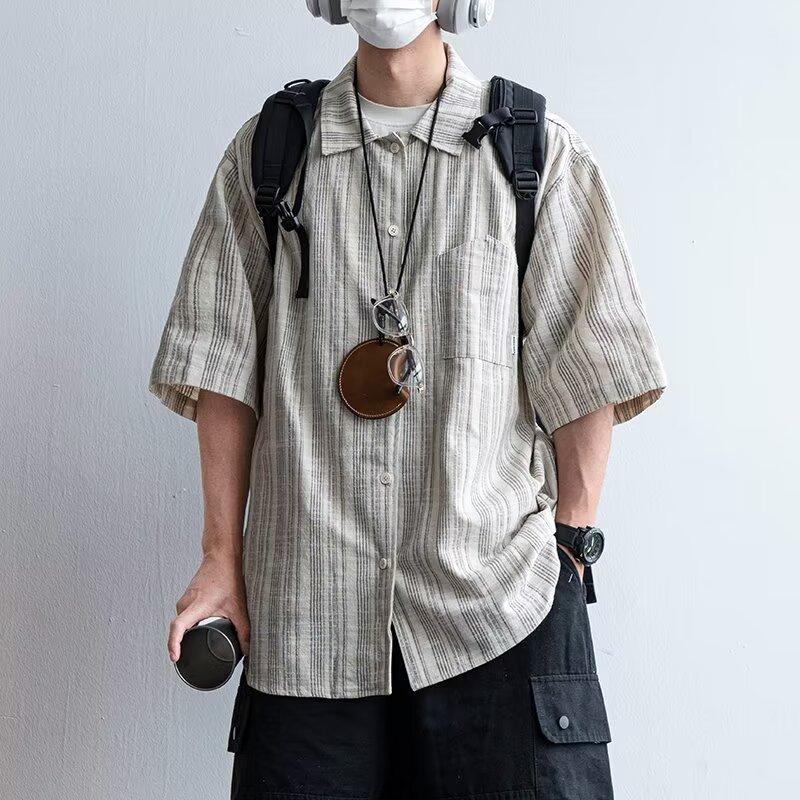 Мужская рубашка с короткими рукавами и буквами в японском стиле Гонконга, свободная рубашка для мужчин и женщин, летняя модная универсальная повседневная куртка