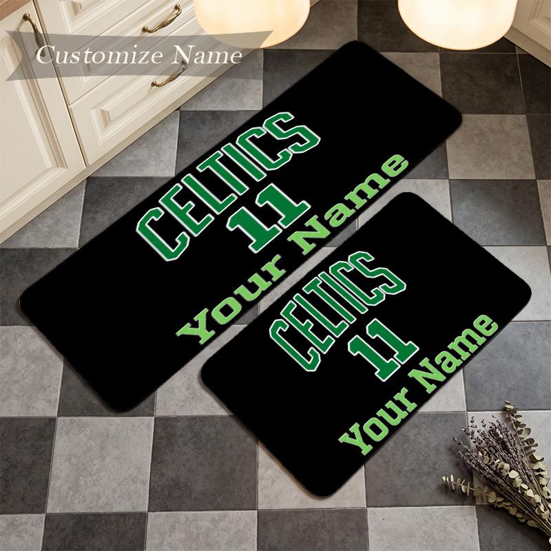 Boston Celtics (5) Custom Name Flannel Mat Anti-Slip Kitchen Floor Rug for Home Kitchen Decor Gift