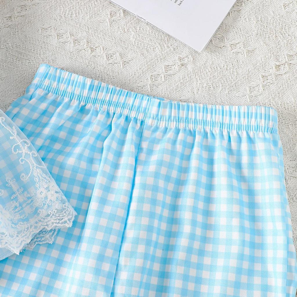 Летний сладкий набор в клетку с вышивкой кролика: Топ на бретельках и широкие брюки для девочек