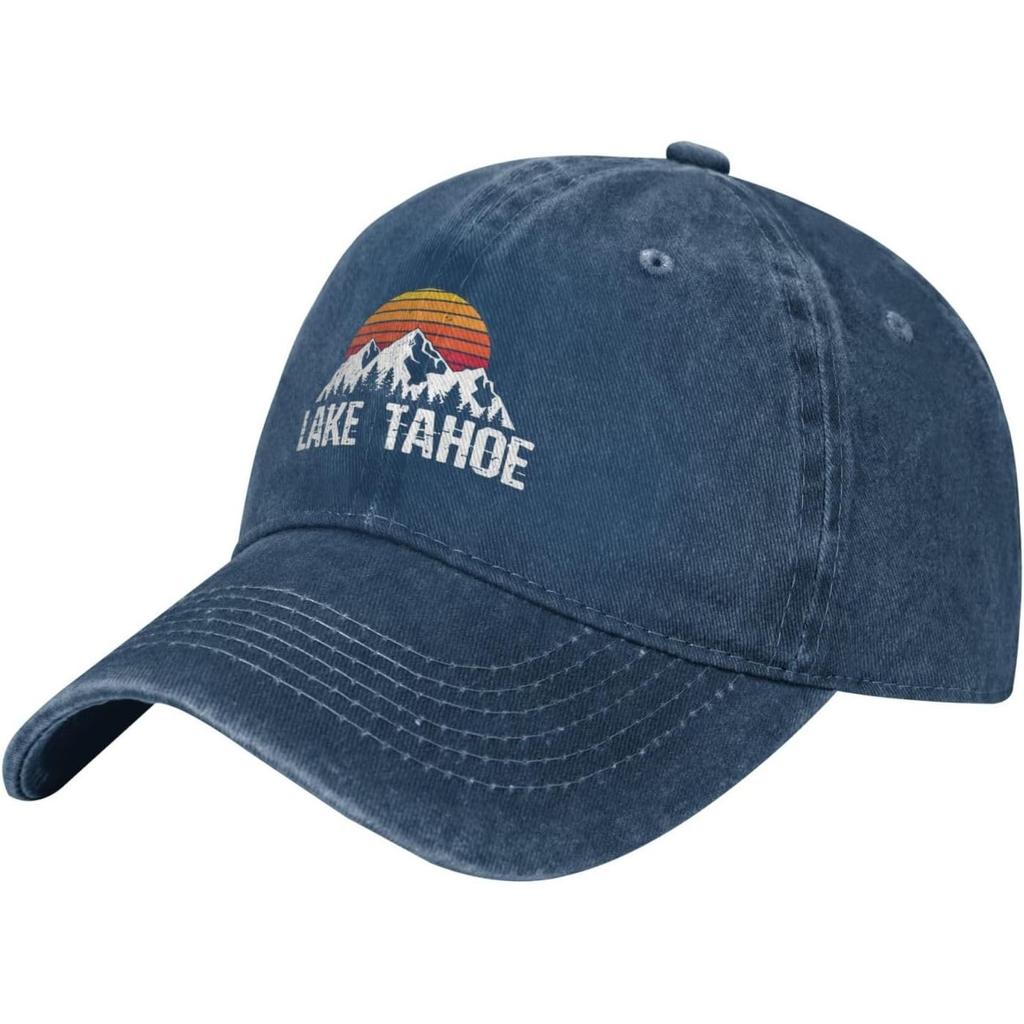 Lake Tahoe Mountain Sunset Washed Baseball Cap Vintage Distressed Cotton Dad Hat for Unisex