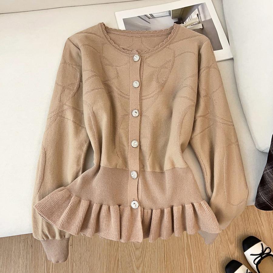 Женский вязаный пуловер Осень Зима с поясом на талии и воланами Повседневный Сладкий свитер