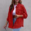 Jackets for Women Basic Distressed Ripped Fringe Denim Tops Casual Solid Color Long Sleeve Button Jean Coat