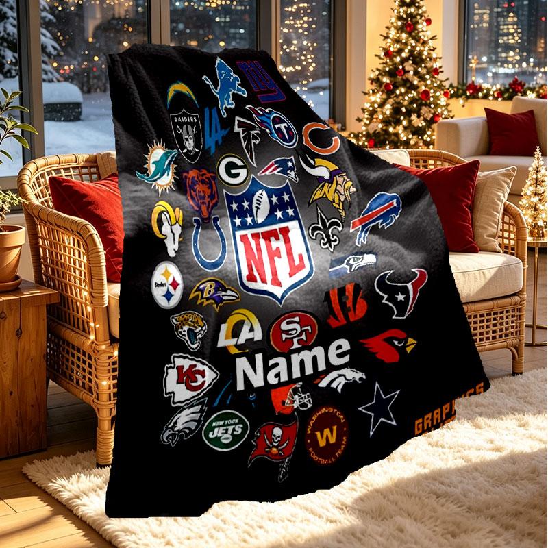 Custom Name Personalized NFL Print Blanket, Home Decor, Bedroom, Sofa, Camping, Couch, Gifts for Birthday Christmas