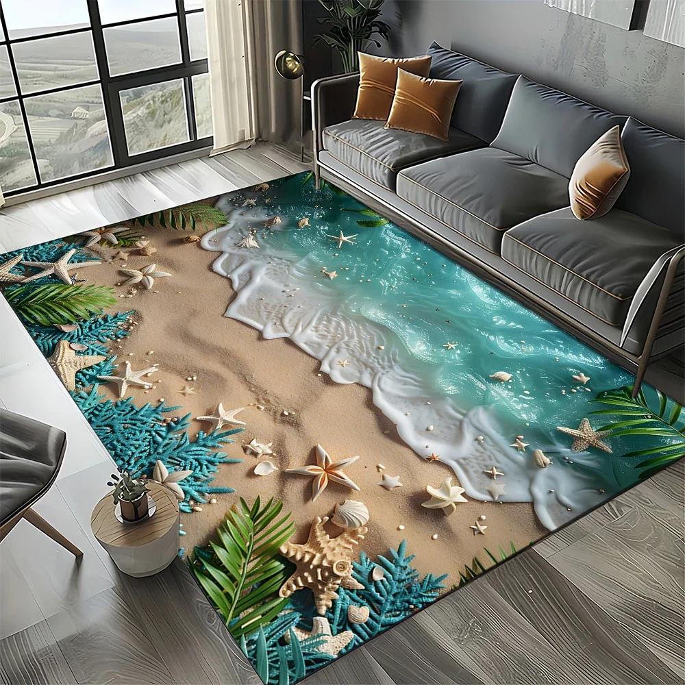 Новая Морская звезда Пляжная ракушка Морская звезда Песок Ковер Коврик для гостиной Спальни Дома Украшение дивана, Детский игровой Нескользящий Напольный коврик