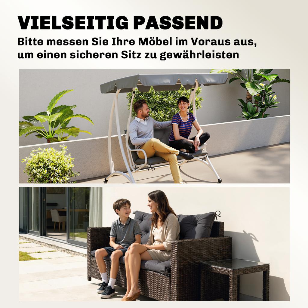 Bench Cushion Water-Repellent Seat Cushion Backrest Cushion 100 x 98 x 8 cm Dark Gray Garden Bench Hollywood Swing