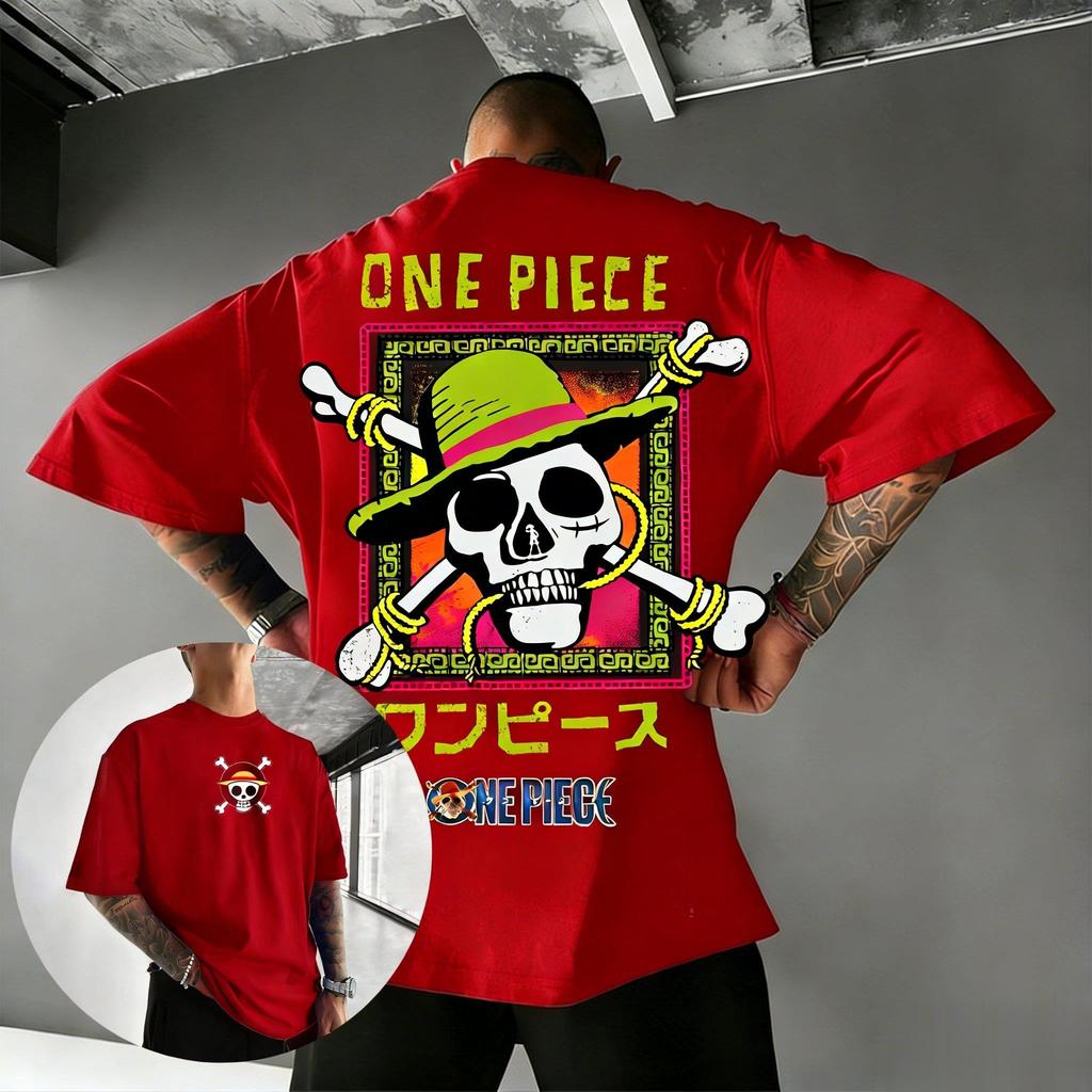 One Piece TShirt Men Summer Straw Hat Pirates Vintage Skull Graphic Short Sleeve Oversized Streetwear Loose Fit Anime Fan Top