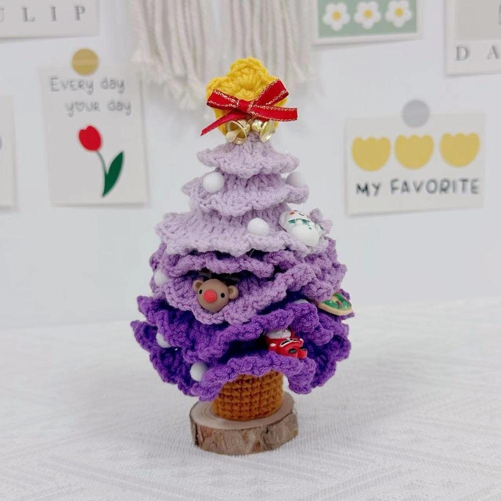 Finished Crochet Christmas Tree Decor Handmade Artificial Knitted Tabletop Ornament  Christmas Day