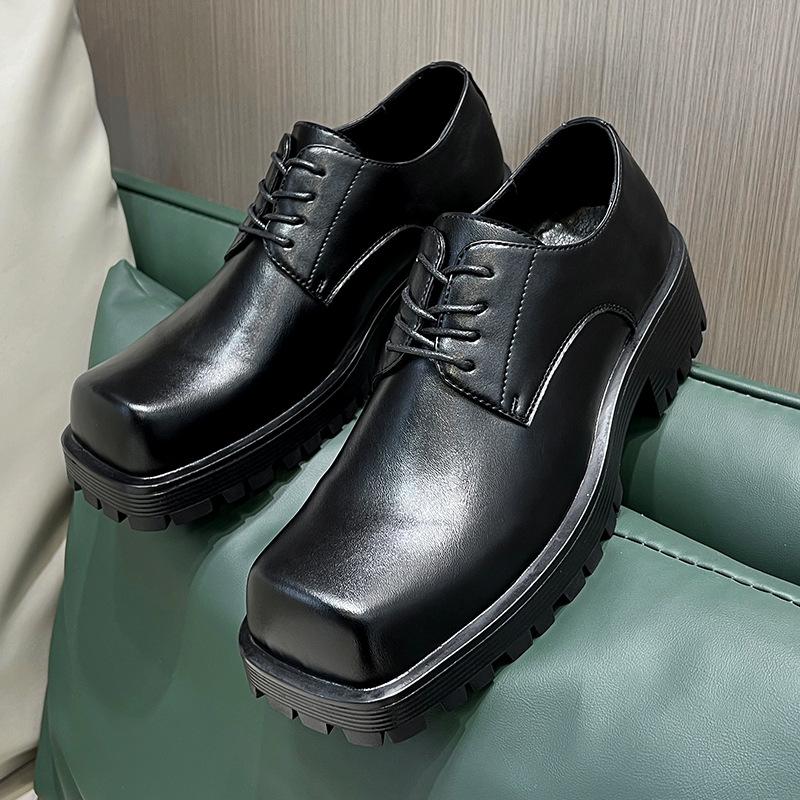 Fashion Men Italian Style Streetwear Casual Platform Thick Sole Leather Shoes Male Business Fashion Vintage Dress Wedding Leather Shoe