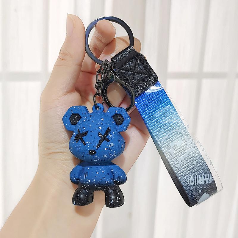 Starry Sky Change Violent Bear Keychain Colorful Splashing Ink Bear Doll Bag Pendant Car Keychain Gift