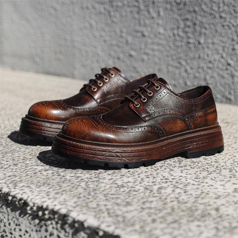 Обувь для отдыха на платформе из натуральной кожи для мужчин, британская острая деловая одежда, офисная одежда, корейская версия, увеличивающая рост, мужская обувь