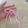Korean  Sweet Pearl Bow Keychain Heart Pendant Keyring Y2K Aesthetic Key Holder Bag Pendant Accessories
