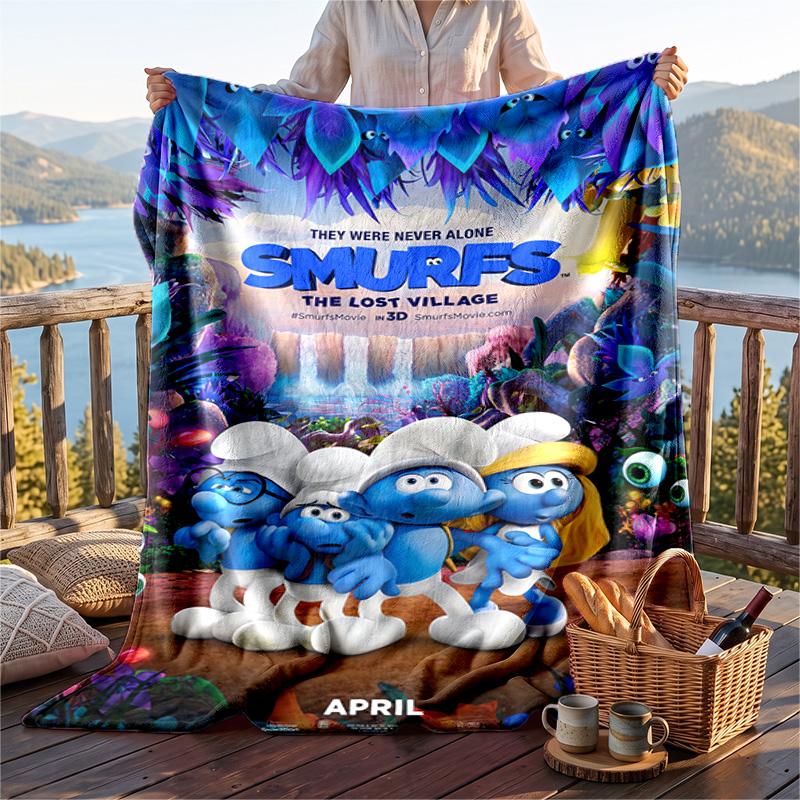 Warm Flannel Blanket Smurfs cute Pattern, Lightweight Comfortable Throw Blanket for Bed Sofa Use