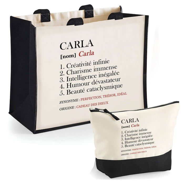 Coffret Duo cabas & trousse - PLANETEE - Carla - Personnalisable (Prénom) - Jute naturel - Impression DTF HD