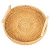 Round Shape With Handle Fruit Cake Wicker Basket Handwoven Rattan Storage Tray Breakfast Bread Food Plate Dinner Serving Tray