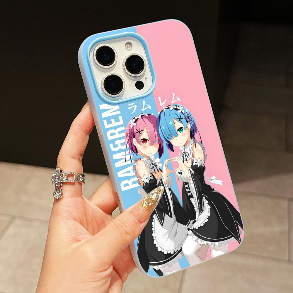 ReZero Рем Рам Желе Двухслойный Светло-голубой Чехол для Мобильного Телефона для iPhone 17 16 15 14 13 12 11 Air Pro Max Plus Защитный