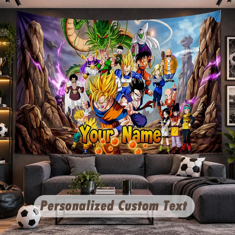 Wall Hanging Tapestry Custom NameDragon Ball Pattern Personalized Printed Fabric Wall Decor