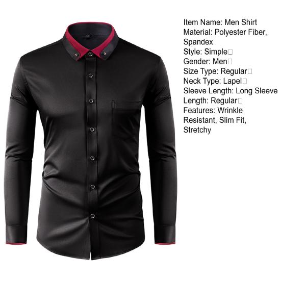 Мужская Классическая Рубашка На Пуговицах С Длинным Рукавом Лацканы Стразы Приталенная Формальная Рубашка для Бизнеса Свадьбы Вечеринки Выпускного