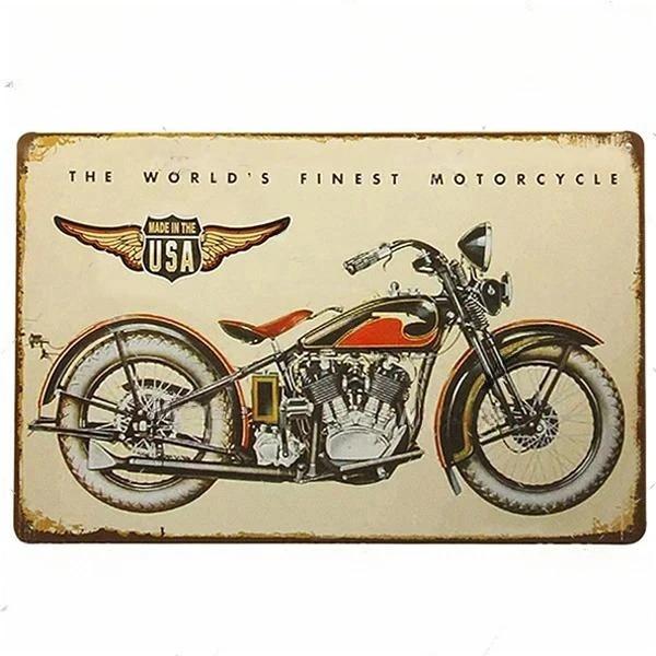 Винтажный мотоцикл Декоративная металлическая пластина Постер Ржавая потертая жестяная вывеска Декор для стен гаража бара Поделки Табличка Жестяные вывески