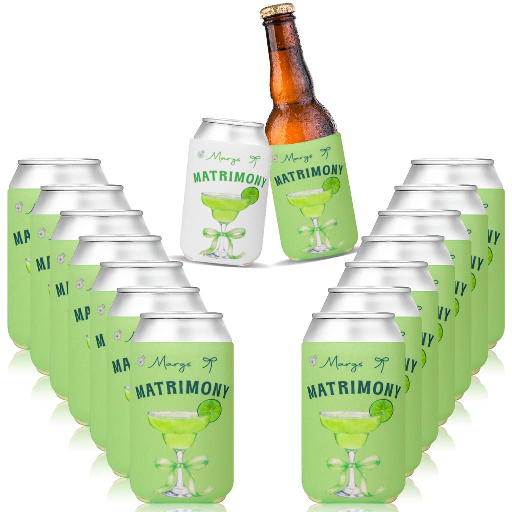 16 Pcs Margarita Party Beer Can Sleeves 12Oz Bachelorette Can Coolers With Lime Print Bulk Margs And Matrimony Beer Cup Holders
