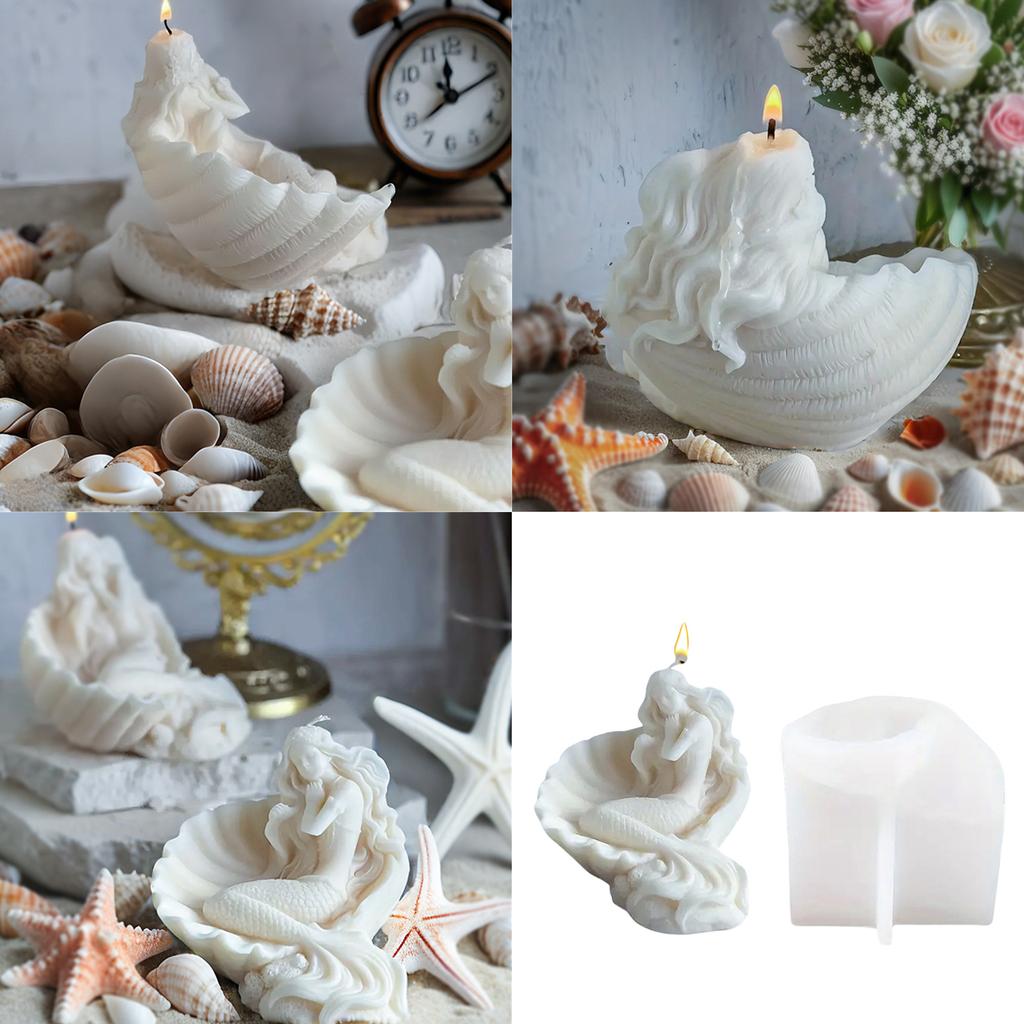 DIY Shell Mermaid Candle Silicone Mold Unique Shell Mermaid Candles Making Mold Easy To Clean Silicone Accessory Mold