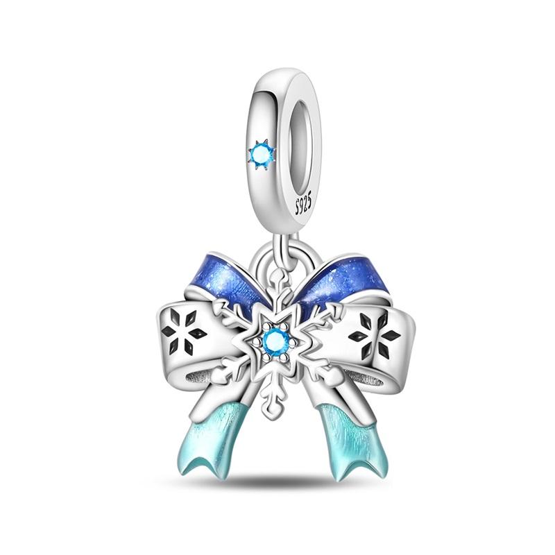 925 Silver Charms Colorful Bow Set Earrings Ring Beads Pendant for Women Bracelets Necklaces DIY Jewelry Gift