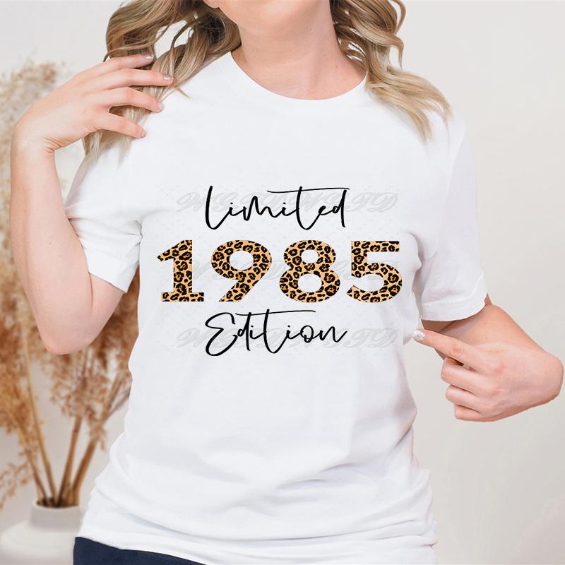 Womens Limited Edition 1985 T Shirt Leopard Print Birthday Gift Top 40th Birthday Shirt for Women Vintage 1980 To 1989 Clothes