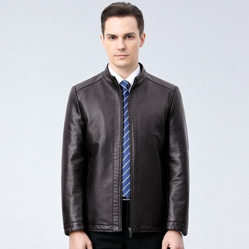 Весна и осень, новая куртка из натуральной кожи, мужская куртка из овчины с воротником-стойкой, для среднего возраста, деловая, повседневная, из натуральной кожи
