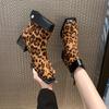 Fashion Women Leopard Suede Ankle Boots Square Toe Mid Heels Shoes Woman 2025 Trend Fashion Winter New Snow Motorcycle Boots Mujer Botas