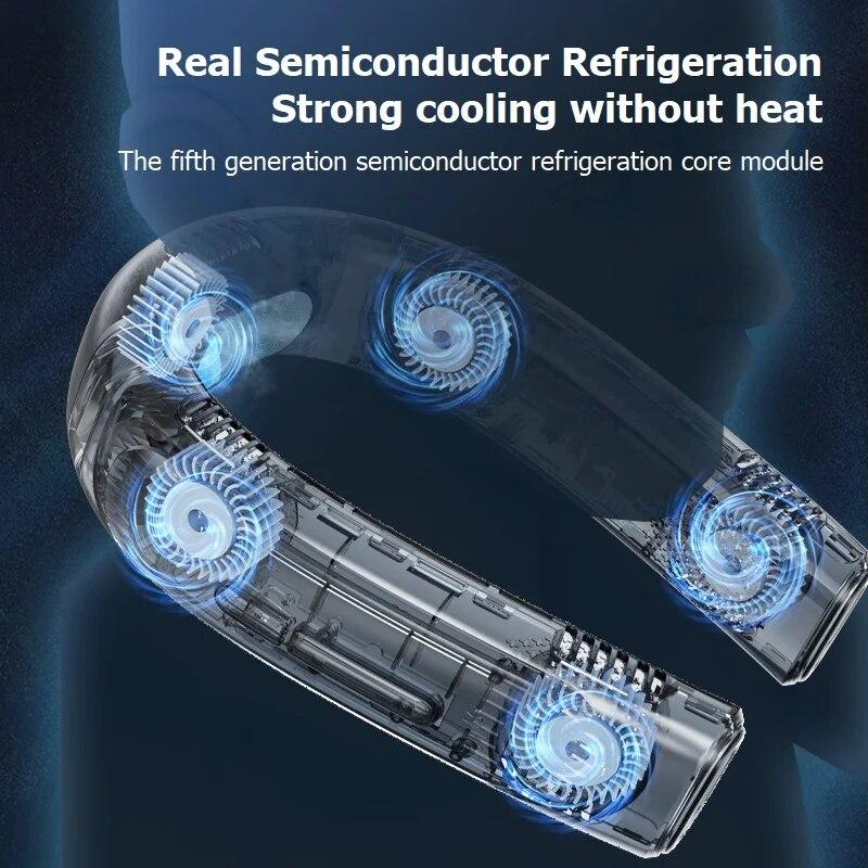 Новый портативный охлаждающий вентилятор с пятиядерным двигателем, летний шейный вентилятор, 6000 мАч, USB перезаряжаемый, 360°, бесшумный безлопастный вентилятор с объемным ветром