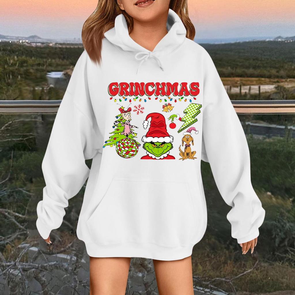 Children's Fashionable Casual Long-sleeved Loose Christmas Print Pullover Hooded Sweatshirt