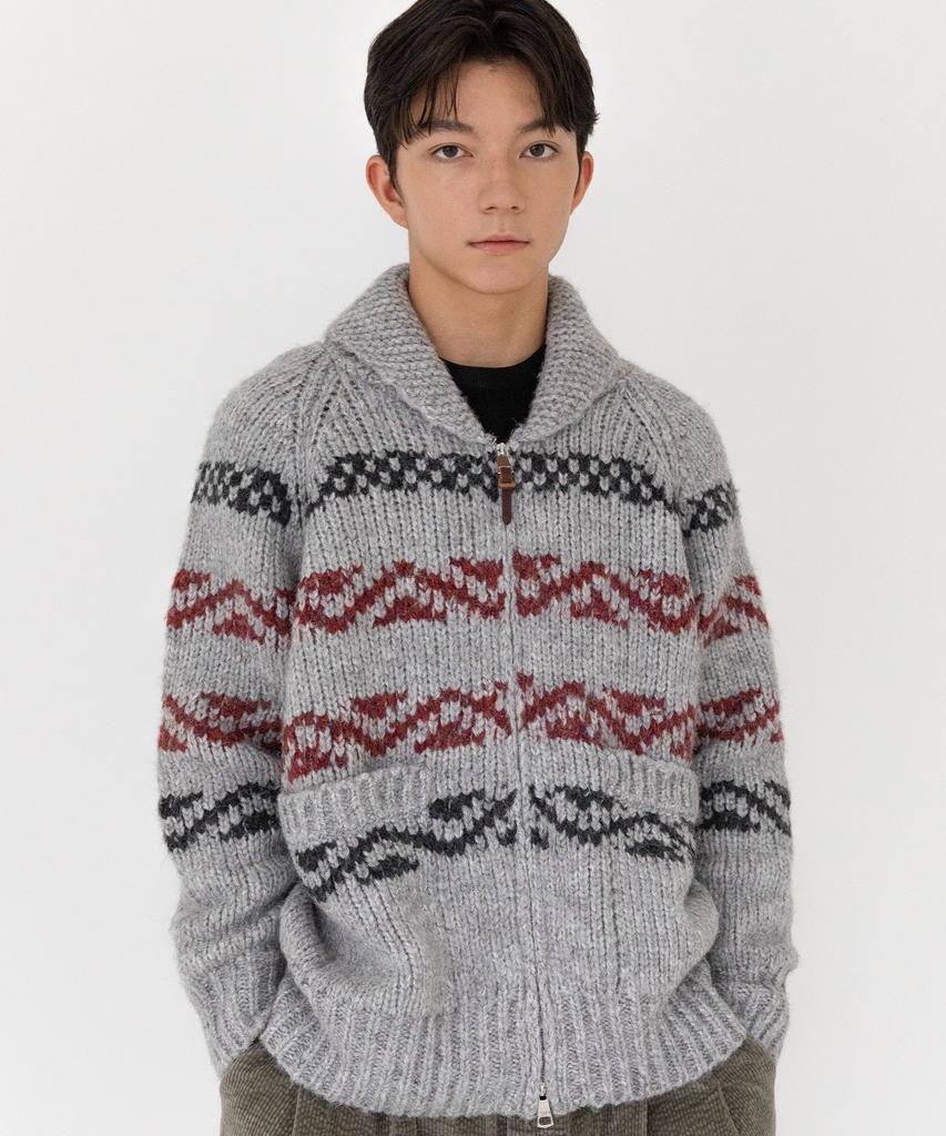 AOTT Daily Cowichan Wool Knit Zip-Up Gray