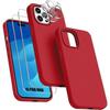 Case - Silicone - for iPhone 15 Pro Max - Red - Non-slip - 2 Tempered Glasses Offered