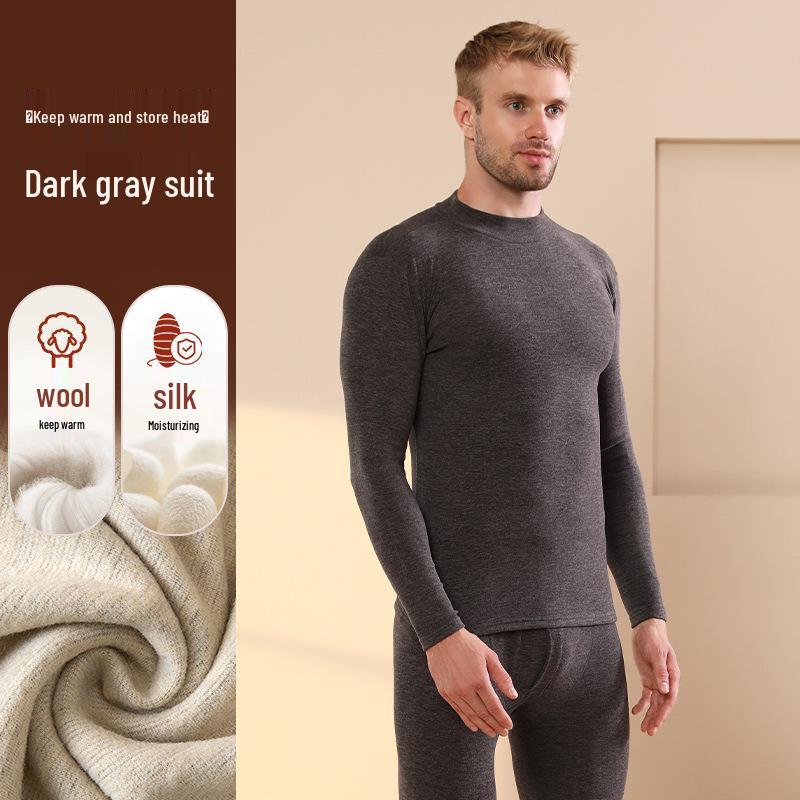 Men's Thermal Cashmere Silk Velvet Half-Turtleneck Suit for Winter Warmth