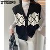 Ретро ромбовидная сетка свитер вязаный жилет весна и осень свободный женский жилет модная верхняя одежда