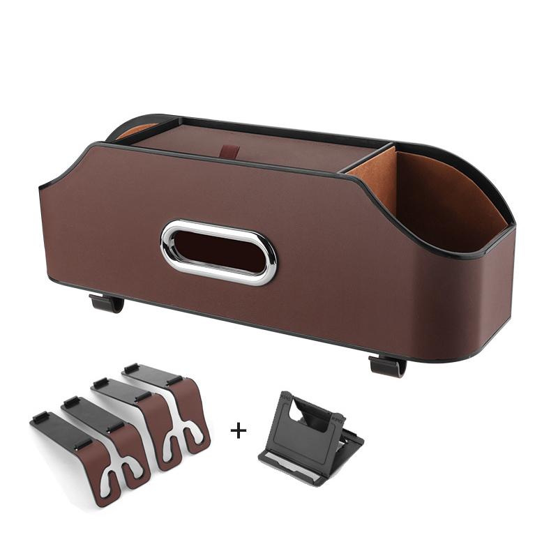 Автомобильный многофункциональный кожаный ящик для хранения салфеток под сиденьем автомобиля, бумажный пакет на заднем сиденье, держатель для стакана с водой, подвесной крючок, органайзер