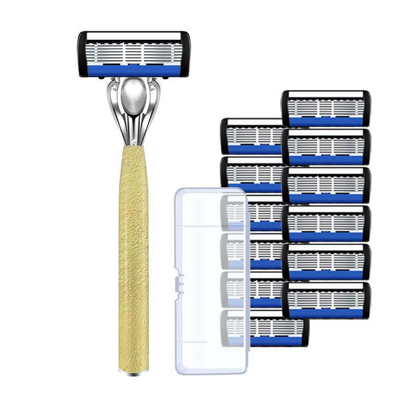 In-Stock Seven-Layer Manual Razor with Metal Hammer Pattern Handle for Shaving Beard
