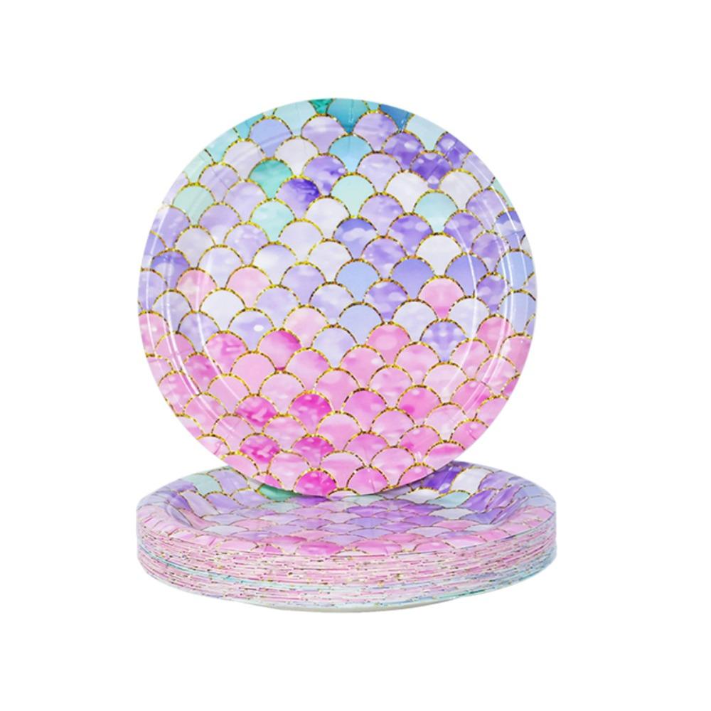 Ослепительный одноразовый набор для девочек на день рождения, красочный декоративный набор посуды, чашка, бумажная тарелка, скатерть