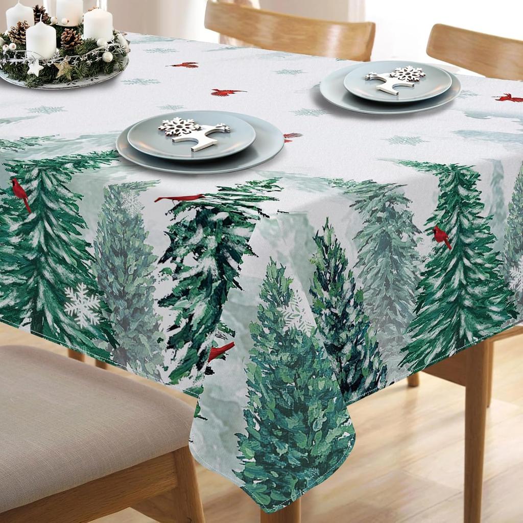 Рождественский Лес Кардинал Сосна Водонепроницаемая Скатерть для Вечеринки Декор Стола Зимний Праздник Кухня Обеденный Стол Скатерть Рождественский Декор