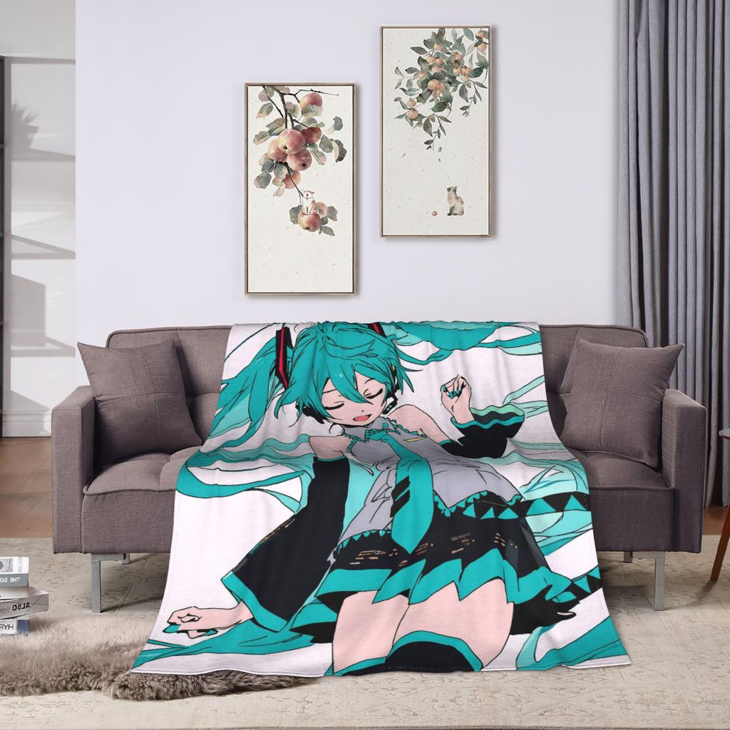 Hatsune Miku Anime Fashion Blankets Flannel Printed  Breathable Soft Throw Fashion Blanket for Home Bedroom Bedspreads