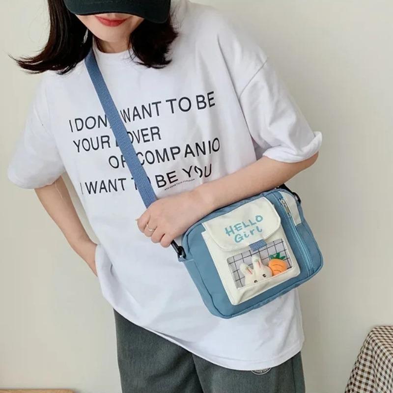 Женская новая милая парусиновая студенческая корейская версия на одно плечо, маленькая квадратная сумка через плечо, многофункциональная универсальная сумка через плечо через плечо