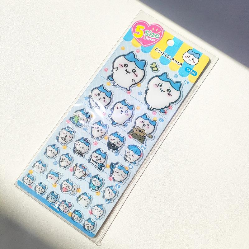 4pcsChiikawa Cute Cartoon Stickers - 3D Stereoscopic Epoxy Resin Decals Great for Kids' DIY Decor & Holiday Gifts