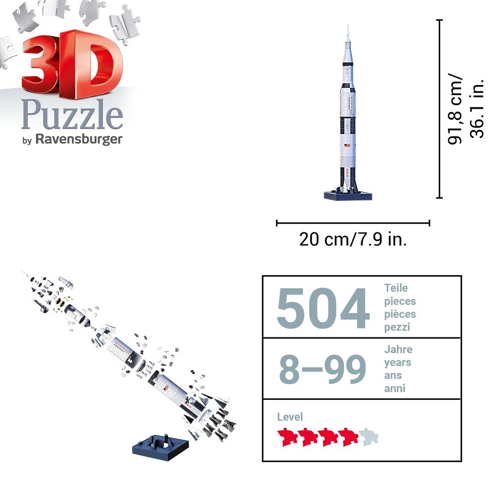 Ravensburger 3D Puzzle Apollo 11 Saturn V Rocket 440 Pieces 1545 7