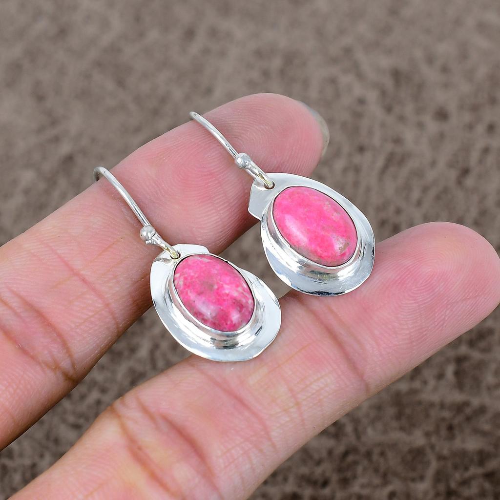 Pink Thulite Gemstone Handmade 925 Sterling Silver Jewelry Earring 1.46" KKG-659