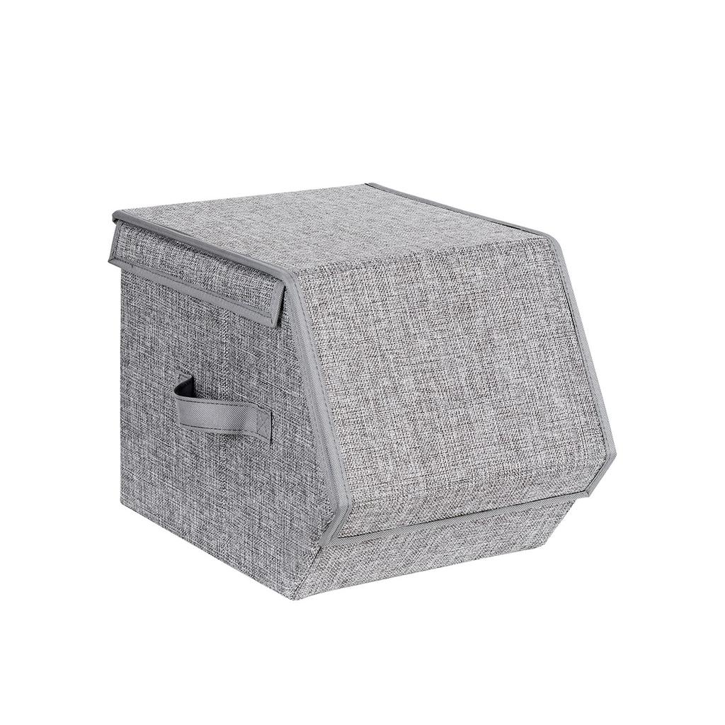 SONGMICS Stackable Storage Boxes With Lids, Set of 3 Toy Organizer, Metal Frame, Magnetic Closure, For Clothes Toys Books, Grey