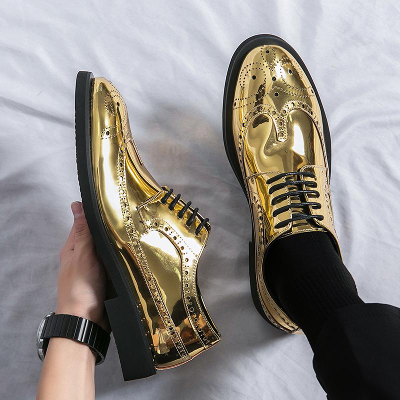 Casual Shoes for Men Shoes Big Size Fashion Gold Silver Loafers Men Luxury Casual Brogue Club Wedding Party Block Leather Shoes