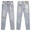 Mens Slim Fit Distressed Straight Leg Denim Jeans - Mid Rise Light Wash Youth Streetwear Style