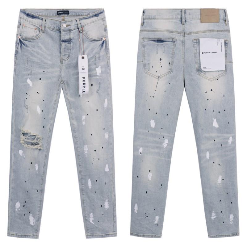 Mens Slim Fit Distressed Straight Leg Denim Jeans - Mid Rise Light Wash Youth Streetwear Style