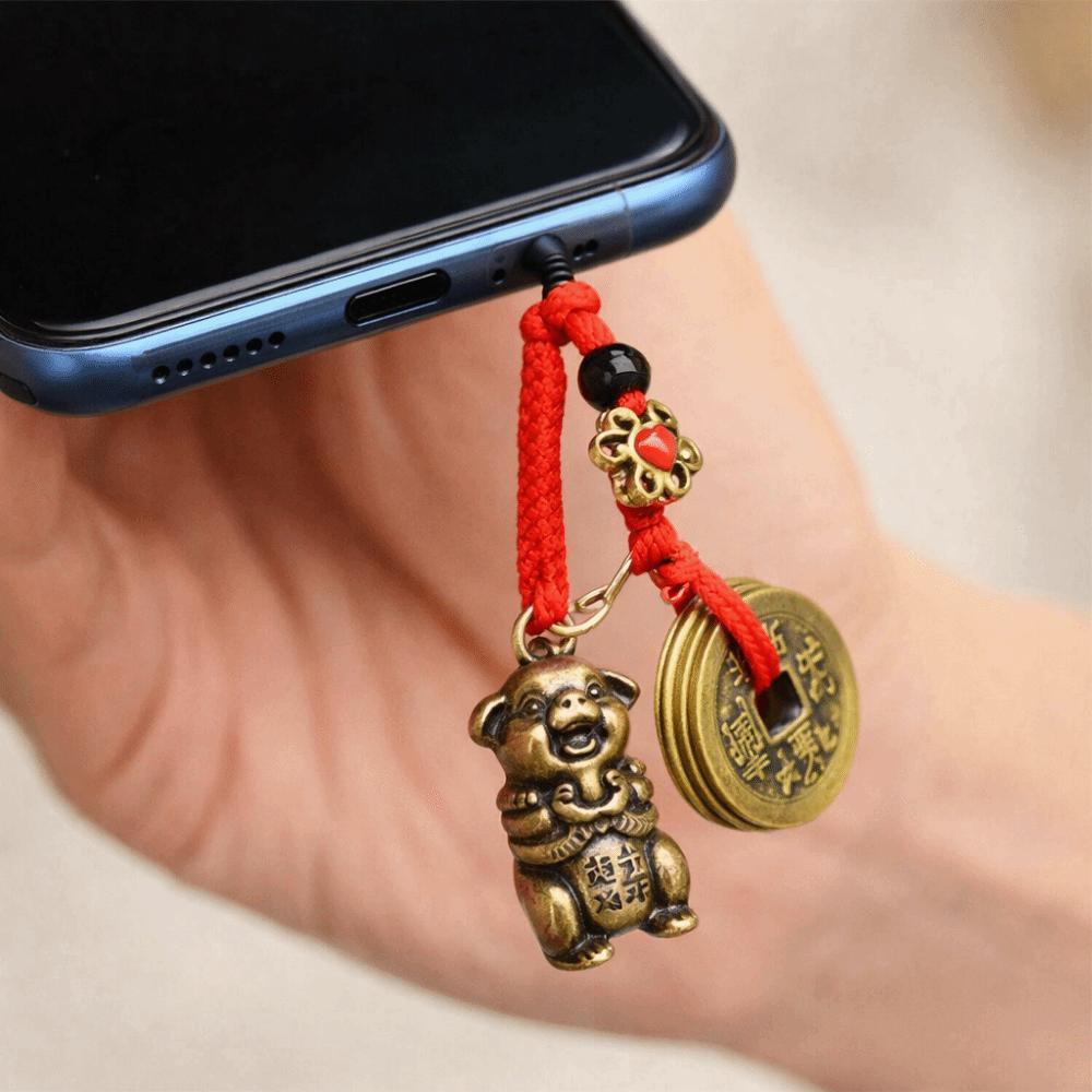 2Pcs Brass Material Five Emperors Money Keychain Fengshui Pendant Personal Accessories