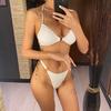 S - XL Мятый Халтер Высокий Вырез Бикини Женская Купальная одежда Женский Купальник Комплект из Двух Предметов Бикини Пляжная Одежда Купальник Пляжный