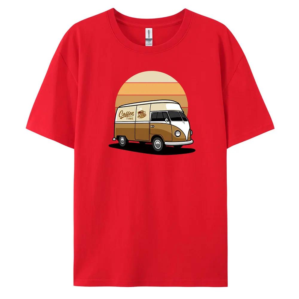 Fashion pattern Tshirt 100 cotton printed shortsleeved coffee bus pattern highquality street fashion tshirt